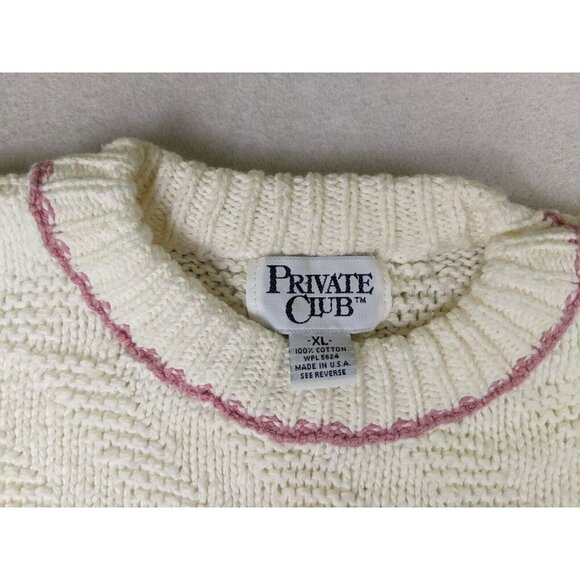Private Club Vintage Men's Sweater White Striped Crew Neck Pullover Size XL - Picture 8 of 12
